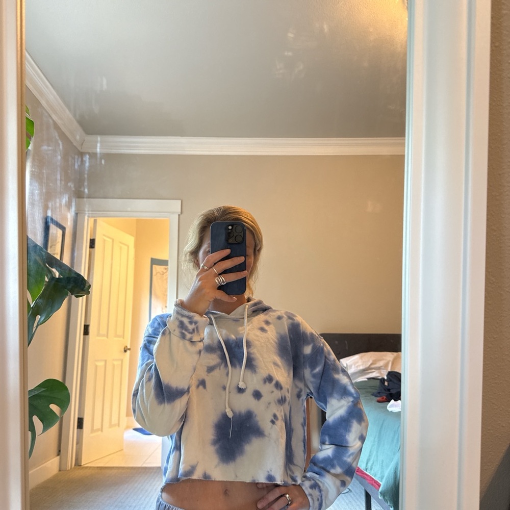Blue Tie-Dye Women's Hoodie Sweater - Picture 2 of 2